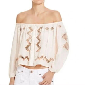 Tularosa Cream Crochet Panel Off The Shoulder Crop Top size Small